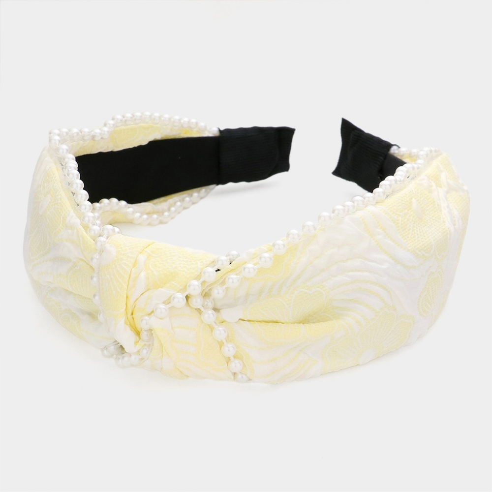 Yellow Flower Intertwined Knot Pearl Headband Cute